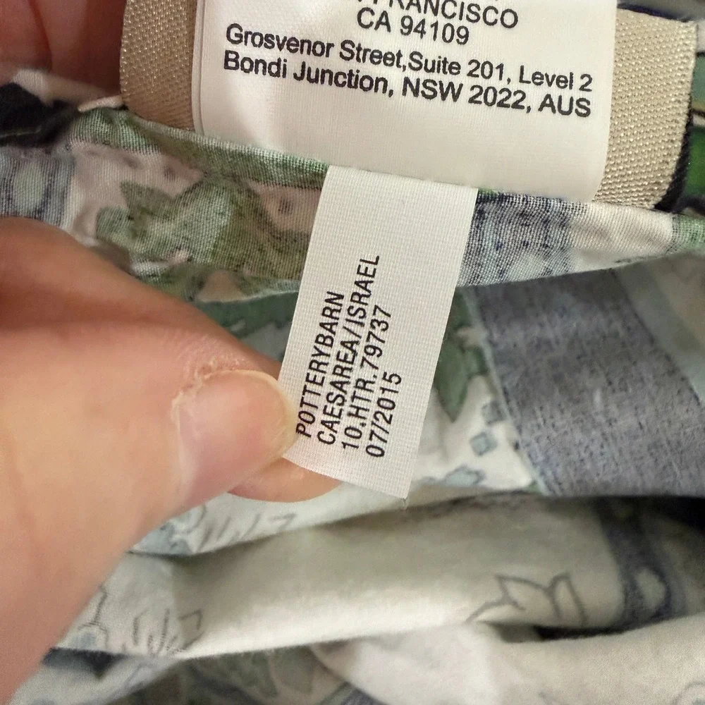 Pottery Barn Full Queen‎ Duvet Cover Organic Cotton Medallion Tile Green Blue